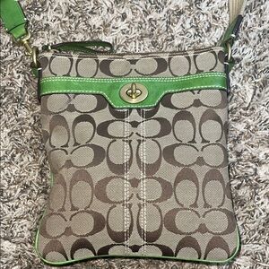 Coach Green and Tan Crossbody Bag with Signature Style